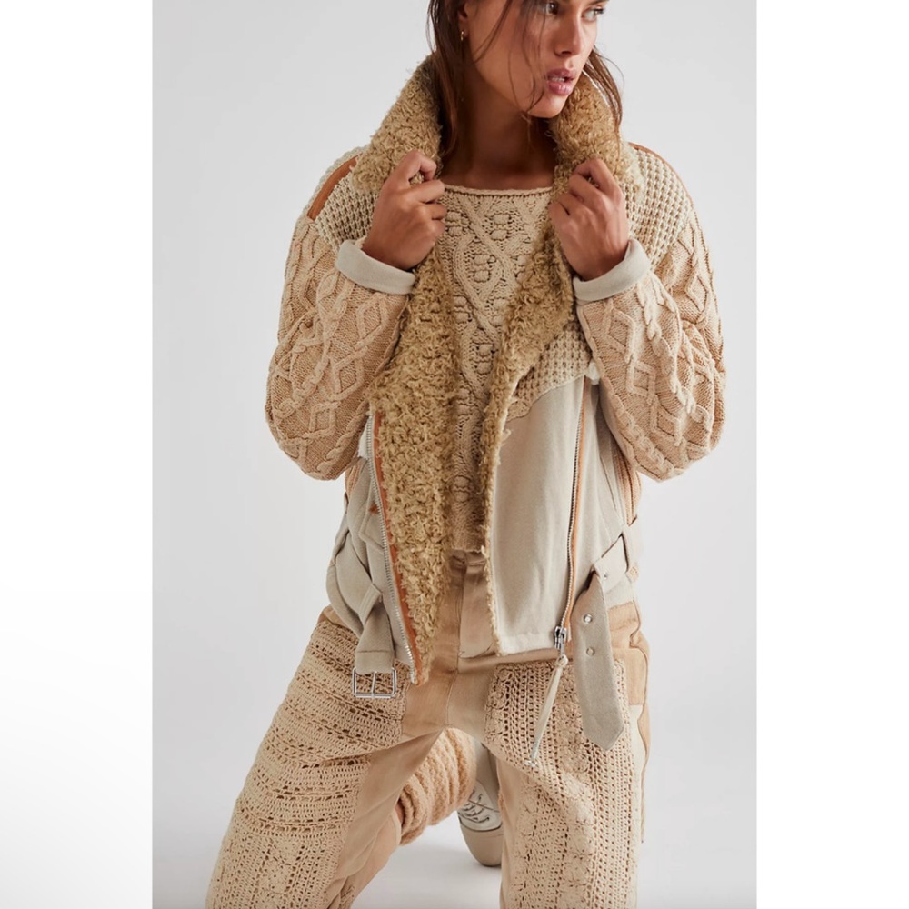 Free People Cozy Knit Mix Moto Jacket New NWT - Picture 9 of 9